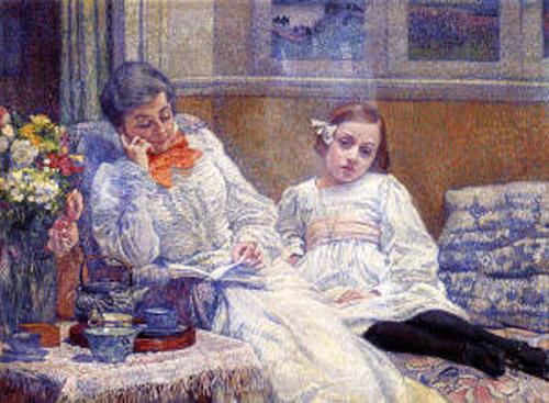 Theo Van Rysselberghe Portrait of Madame van Rysselberghe and daughter china oil painting image